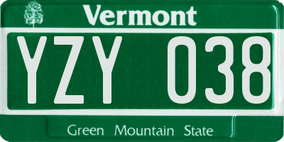VT license plate YZY038