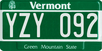 VT license plate YZY092