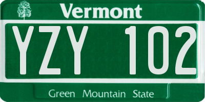 VT license plate YZY102