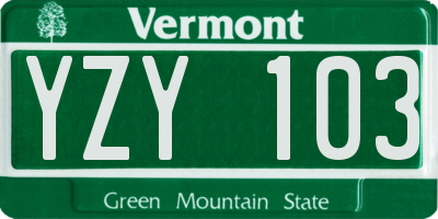 VT license plate YZY103