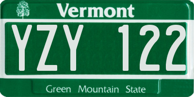 VT license plate YZY122