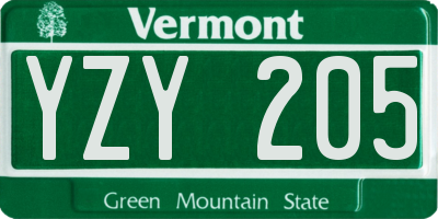 VT license plate YZY205