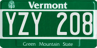 VT license plate YZY208