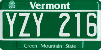 VT license plate YZY216