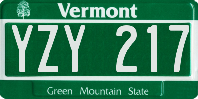 VT license plate YZY217