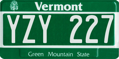 VT license plate YZY227