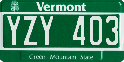 VT license plate YZY403