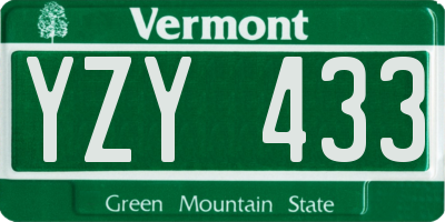 VT license plate YZY433
