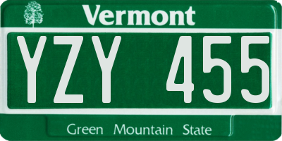 VT license plate YZY455