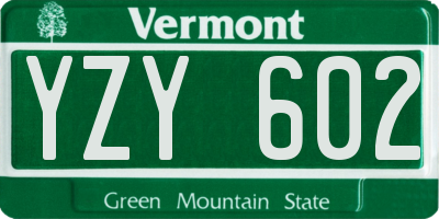 VT license plate YZY602