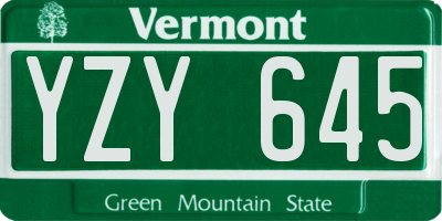 VT license plate YZY645