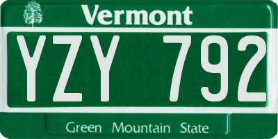 VT license plate YZY792