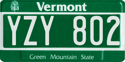 VT license plate YZY802