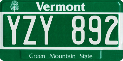 VT license plate YZY892