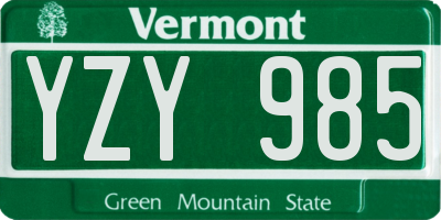 VT license plate YZY985