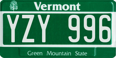 VT license plate YZY996