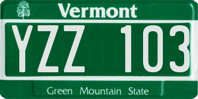 VT license plate YZZ103