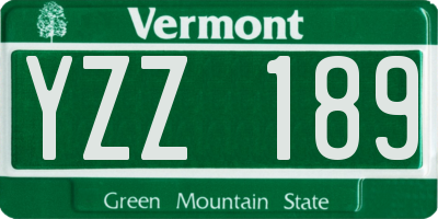 VT license plate YZZ189