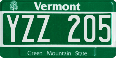 VT license plate YZZ205