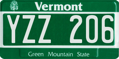 VT license plate YZZ206
