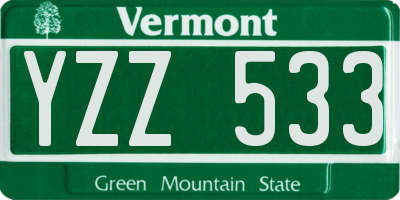 VT license plate YZZ533