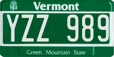 VT license plate YZZ989