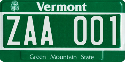 VT license plate ZAA001