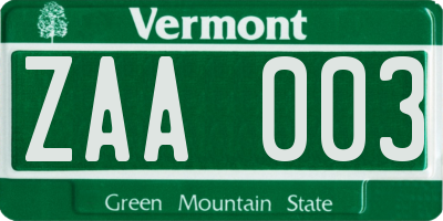VT license plate ZAA003