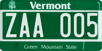 VT license plate ZAA005