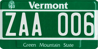 VT license plate ZAA006