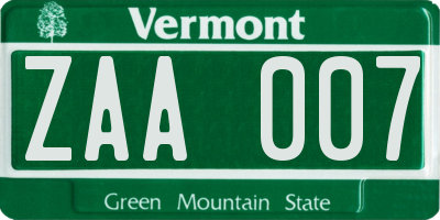 VT license plate ZAA007