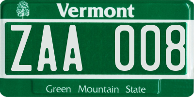 VT license plate ZAA008