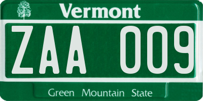 VT license plate ZAA009