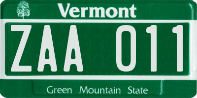 VT license plate ZAA011