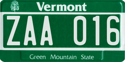 VT license plate ZAA016