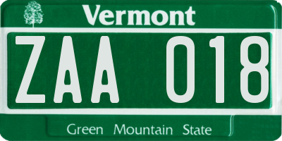 VT license plate ZAA018