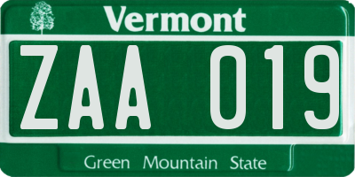 VT license plate ZAA019