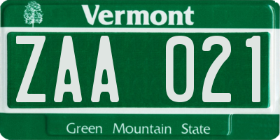 VT license plate ZAA021