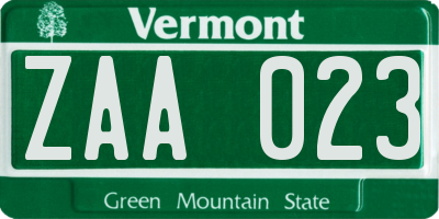 VT license plate ZAA023