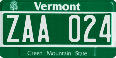 VT license plate ZAA024