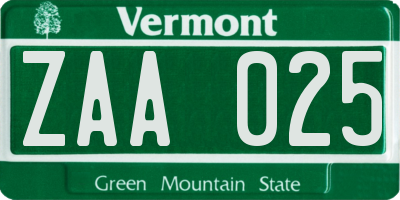 VT license plate ZAA025