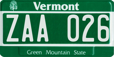 VT license plate ZAA026