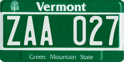 VT license plate ZAA027
