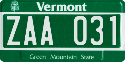 VT license plate ZAA031