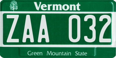 VT license plate ZAA032