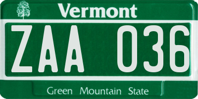 VT license plate ZAA036