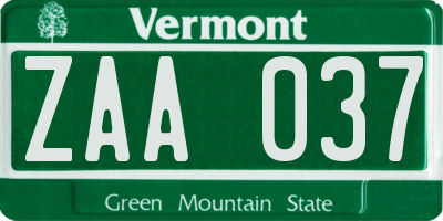 VT license plate ZAA037