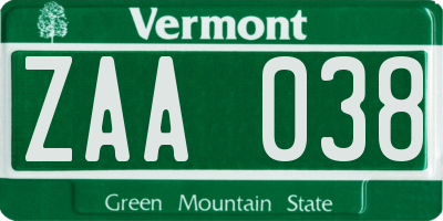 VT license plate ZAA038