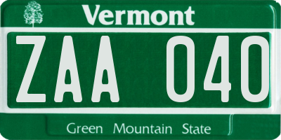 VT license plate ZAA040
