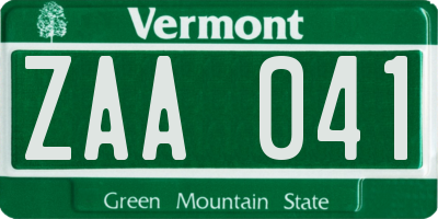 VT license plate ZAA041